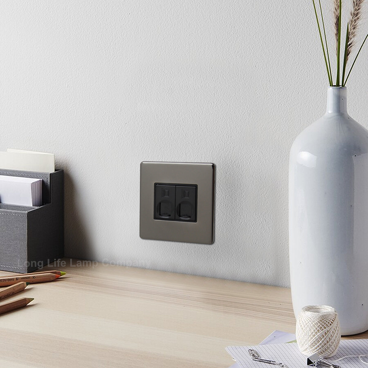 2 Gang Double Ethernet Port Data Socket CAT 5 Wall Plate Black Nickel Polished N443GME - Free delivery on all orders