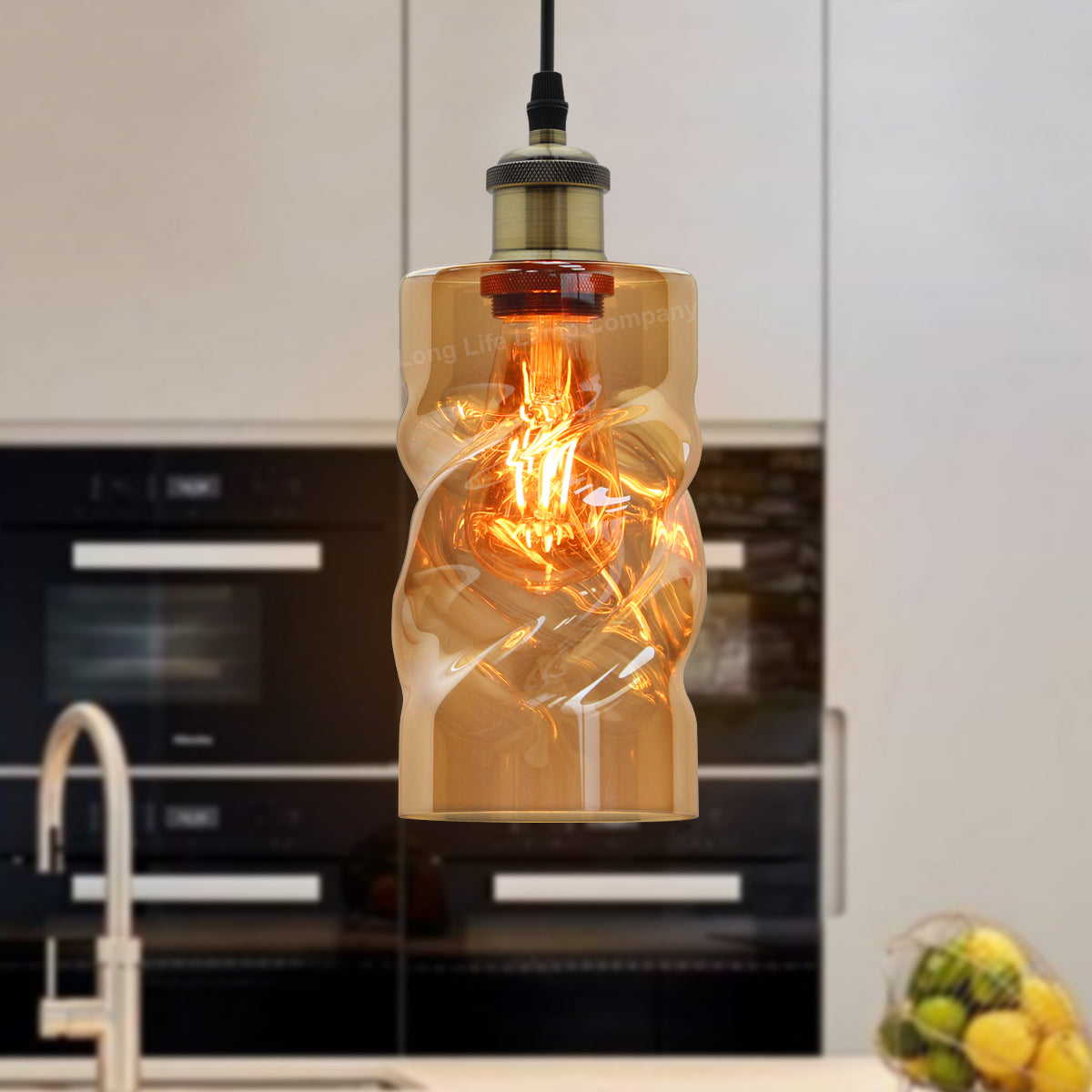 Vintage Gold Twisted Cylinder Glass Ceiling Pendant Lamp - Free delivery on all orders