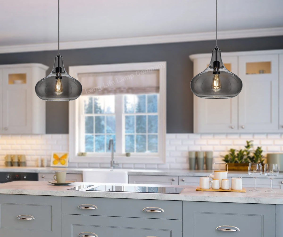 Modern Ceiling Glass Pendant Light Smoked Grey Tear Drop Dome Lamp Shade M0240 - Free delivery on all orders