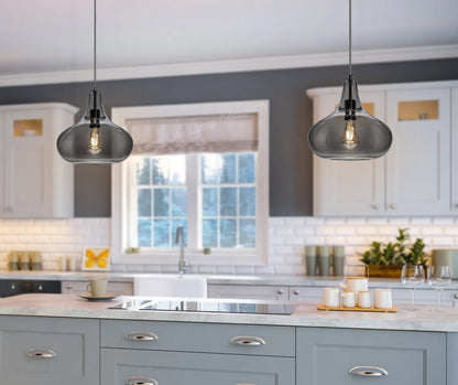 Modern Ceiling Glass Pendant Light Smoked Grey Tear Drop Dome Lamp Shade M0240 - Free delivery on all orders