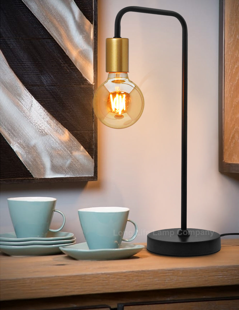 Retro Black Pipe Table Lamp Golden Holder - Free delivery on all orders