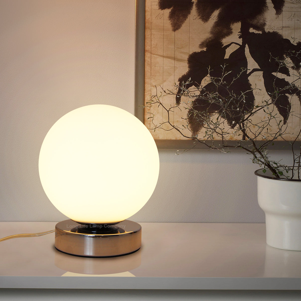 LED Globe Desk Lamp Chrome Base Warm White G9