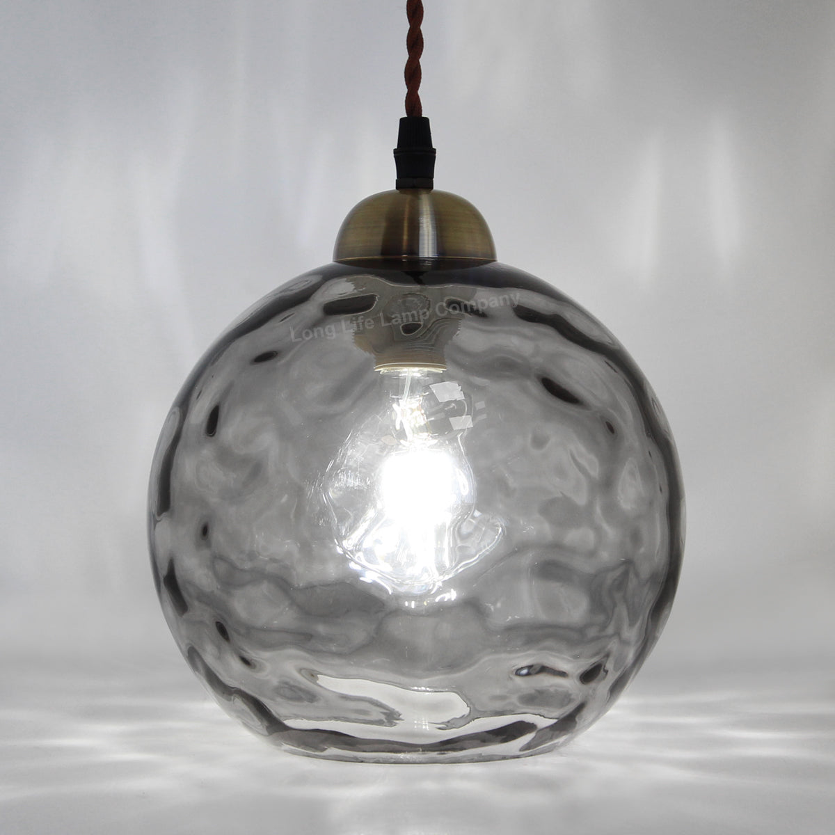 Vintage Globe Smoked Grey Ripple Glass Ceiling Pendant Lamp Glass H3005
