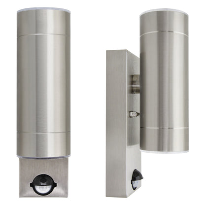 12W LED Double Outdoor Wall With PIR Movement Sensor Stainless Steel Warm White