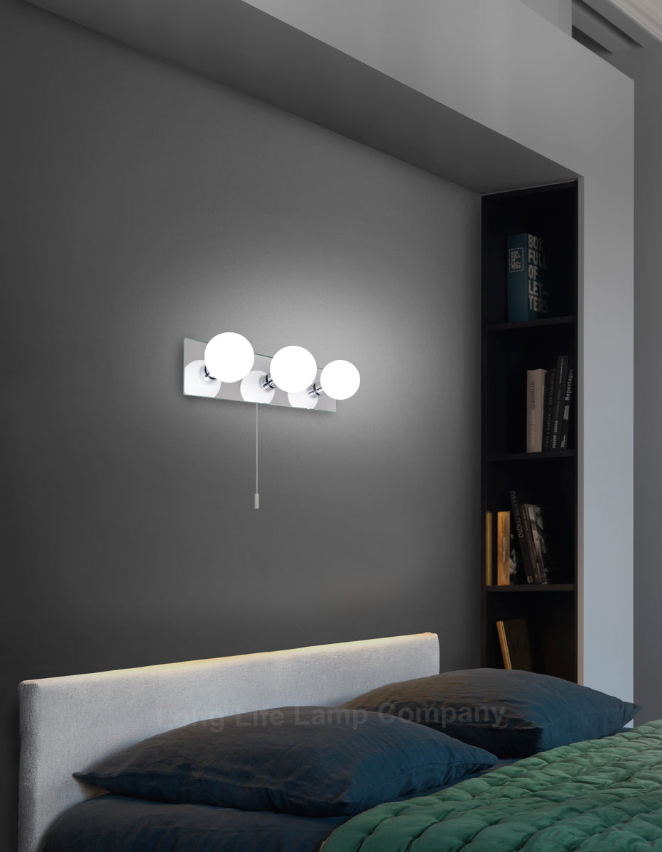 Opaque 3 Mini Globe Bathroom Mirror Light with Pull Cord IP44