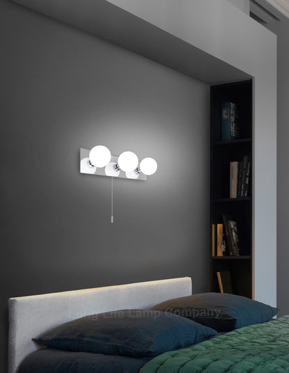 Opaque 3 Mini Globe Bathroom Mirror Light with Pull Cord IP44