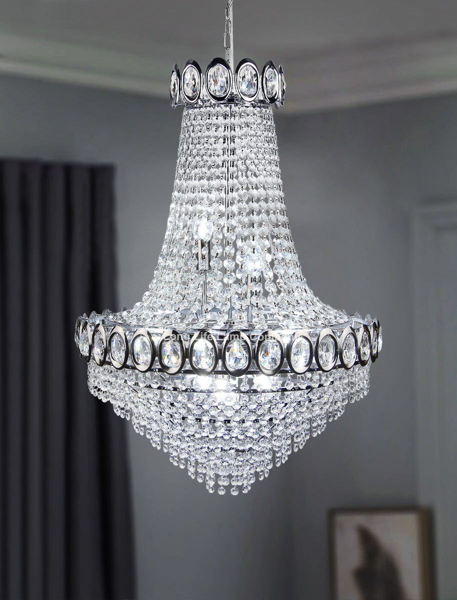 Large Ceiling Crystal Pendant Chandelier Suspended Chrome Frame Cascading Droplets