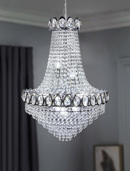 Large Ceiling Crystal Pendant Chandelier Suspended Chrome Frame Cascading Droplets