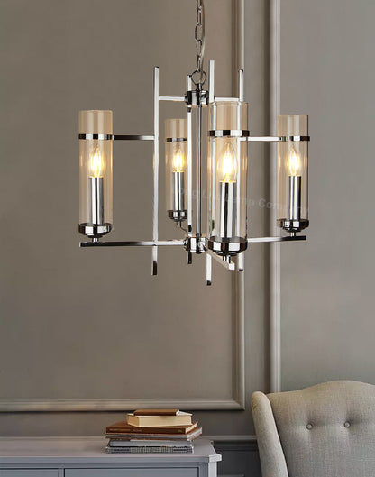 4 Light Chrome Lantern Pendant Glass Ceiling Light
