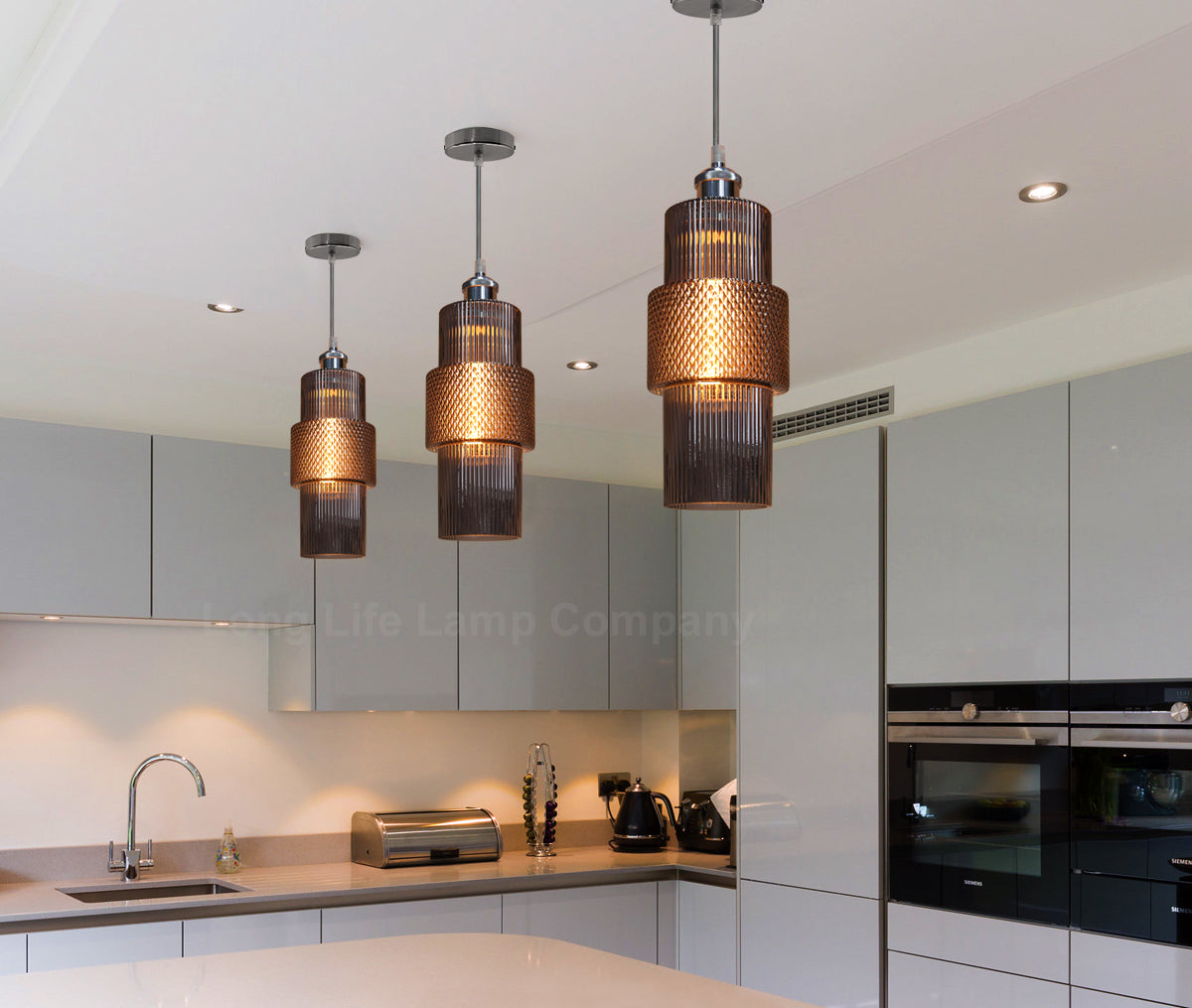 Modern Vintage Ceiling Pendant Lamp Shade Smoked Grey Cylindrical Glass H3045