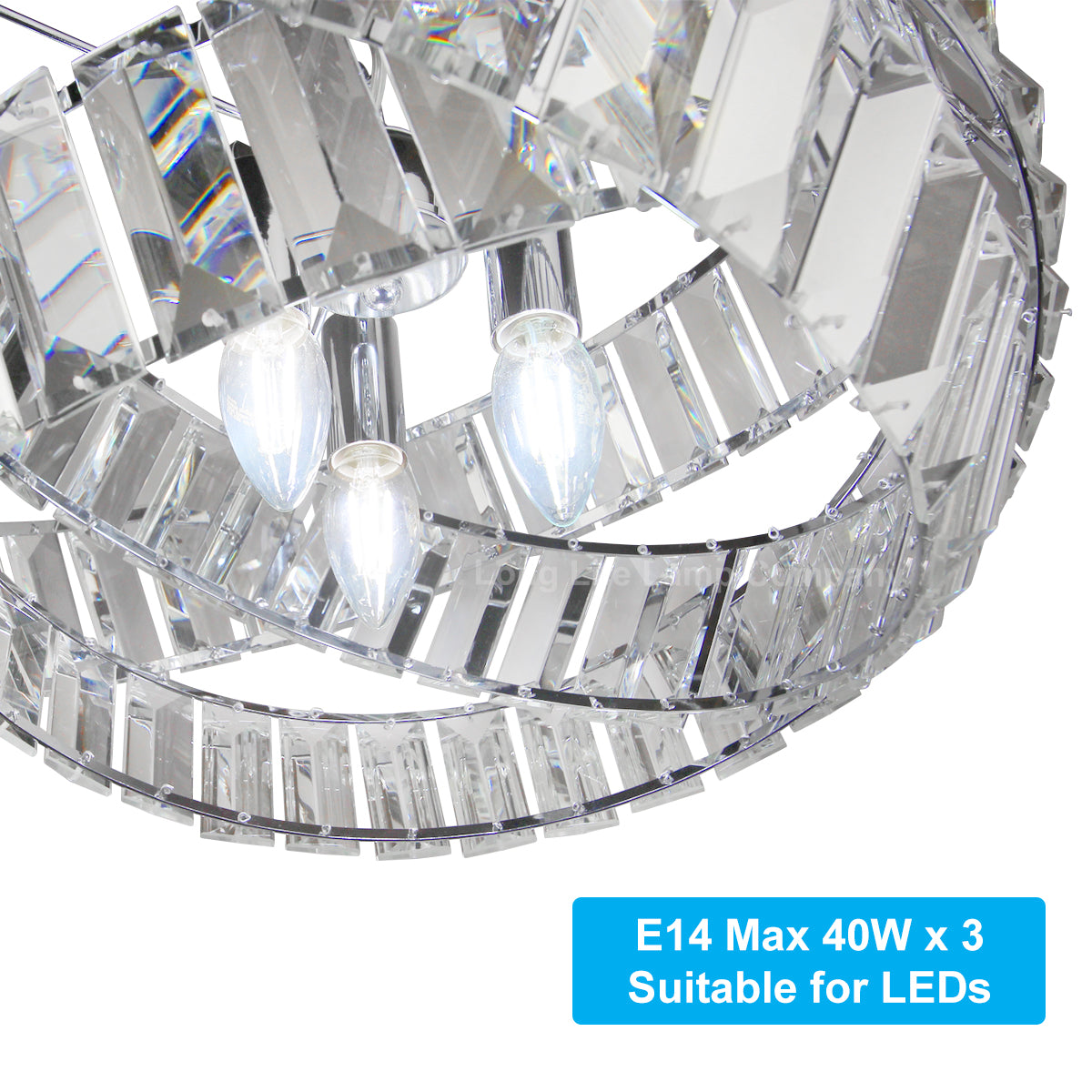 Modern Ceiling Crystal Chandelier Pendant Light Chrome Fixture Glass 3 Rings H3064