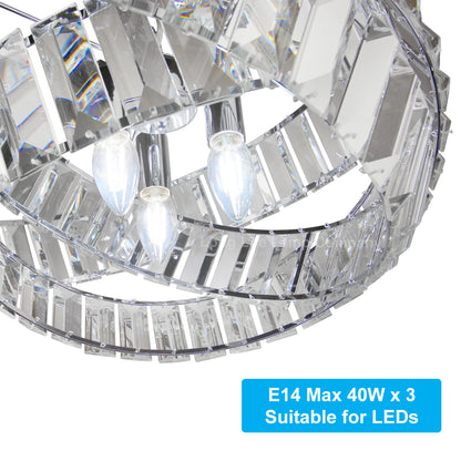 Modern Ceiling Crystal Chandelier Pendant Light Chrome Fixture Glass 3 Rings H3064