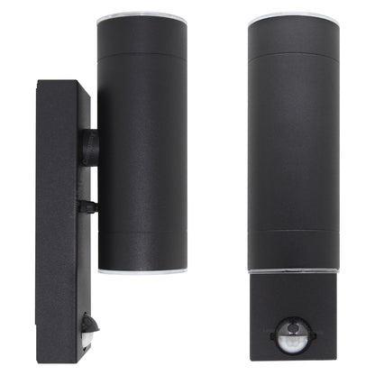 12W Black LED Double Outdoor Wall With PIR Movement Sensor Stainless Steel Cool White
