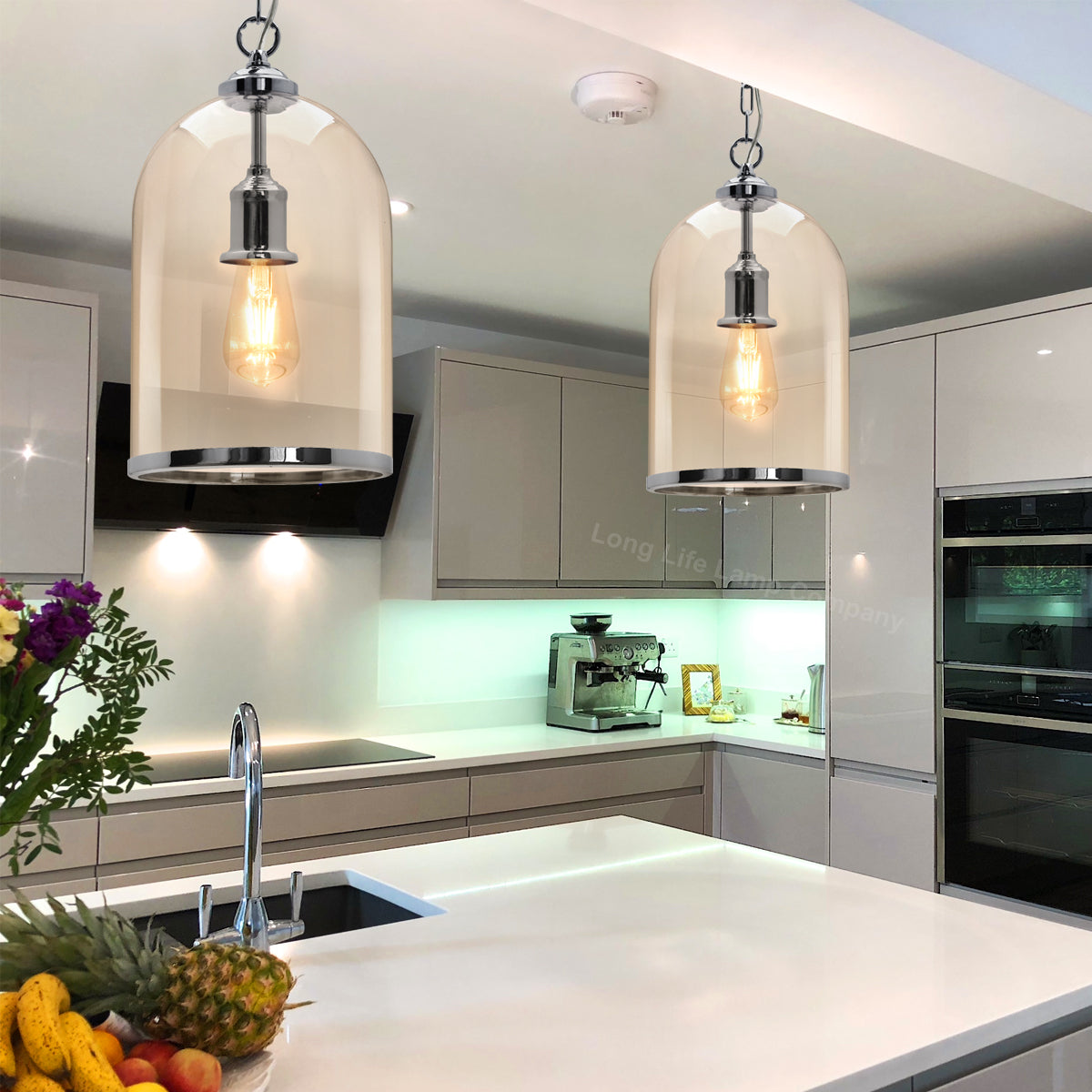Chrome Vintage Ceiling Pendant Light Glass Lamp Shade Bell Chain Lantern H3070