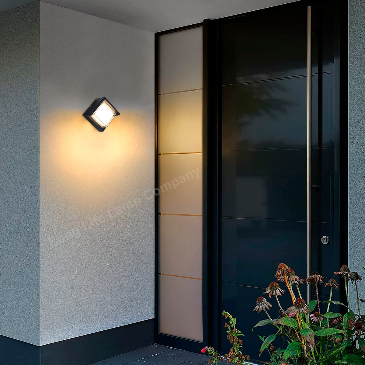 12W Outdoor Modern Square Black LED Wall Light Opal Diffuser 3000K