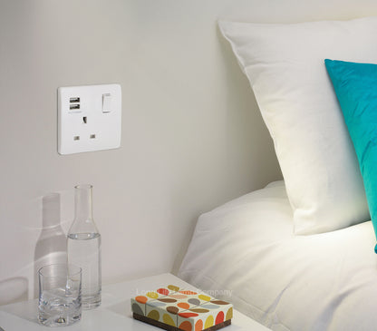 1 Gang USB Switch Socket 13A Twin Port White Single Plug Wall Outlet USBW1S - Free delivery on all orders