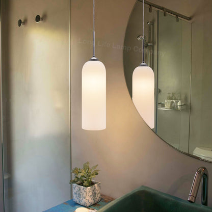 Modern White Frosted Glass Ceiling Pendant Light Tubular Lamp Shade