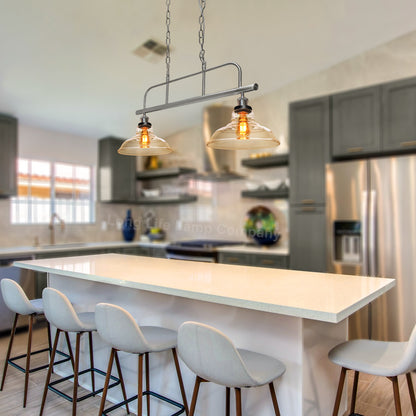 Industrial Ceiling Brush Chrome Bar 2 Clear Glass Lamp Shade Pendant Light