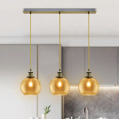 Vintage 3 Lights Ceiling Pendant Lamp Cluster Mini Glass Globe Shades Gold