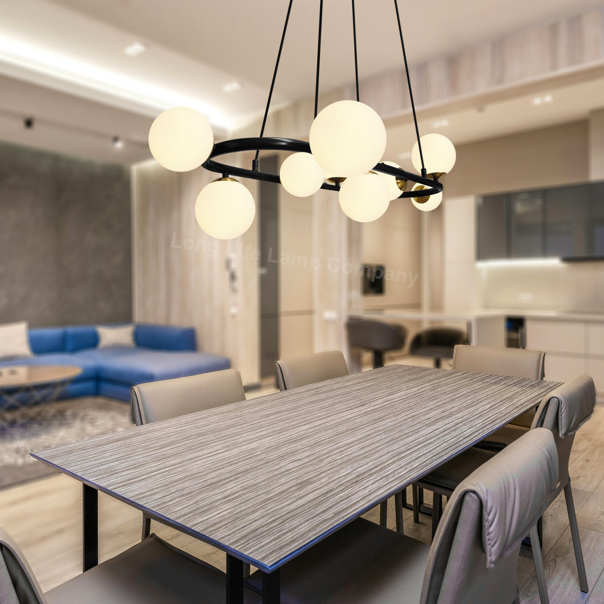 Modern Ceiling Black Circular Bar Pendant Light Globe Frosted Glass Lamp Shades with G9 LED