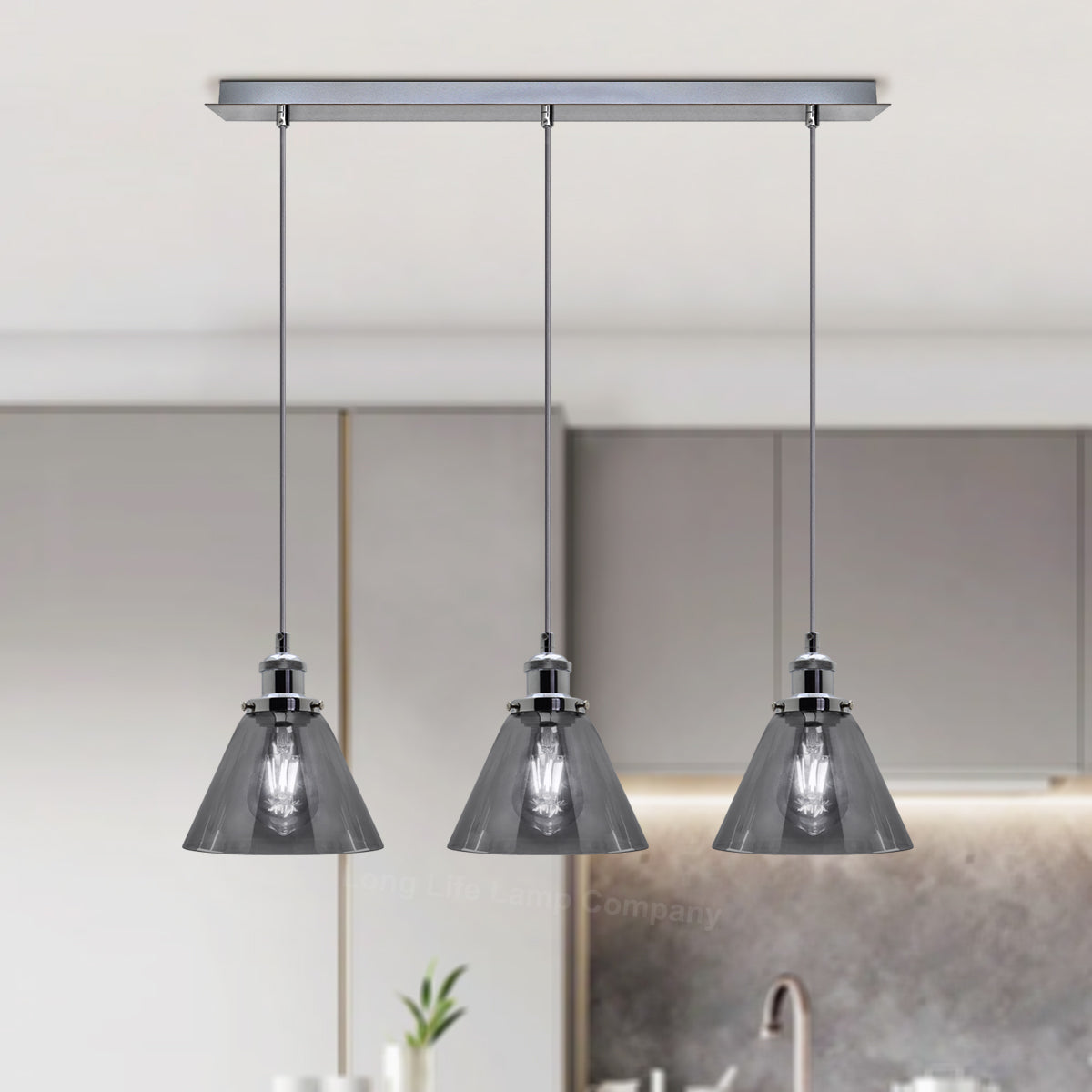 Vintage Industrial 3 Light Ceiling Pendant Lamp Mini Glass Sconce Smoked Grey Shades