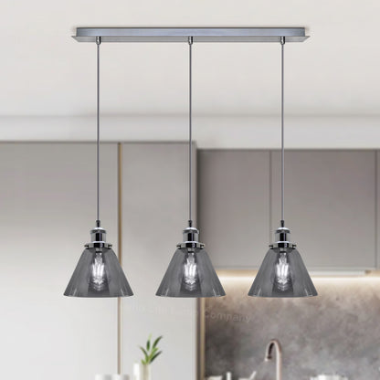 Vintage Industrial 3 Light Ceiling Pendant Lamp Mini Glass Sconce Smoked Grey Shades