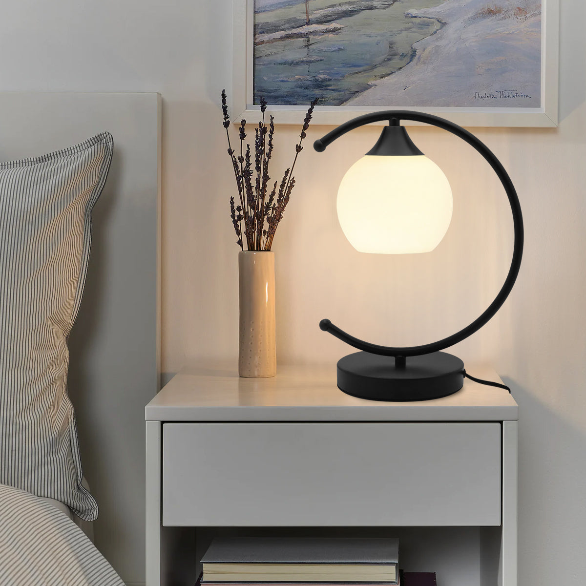 Arch Black Table Lamp Opaque Glass Globe Shade Opal Sphere T502