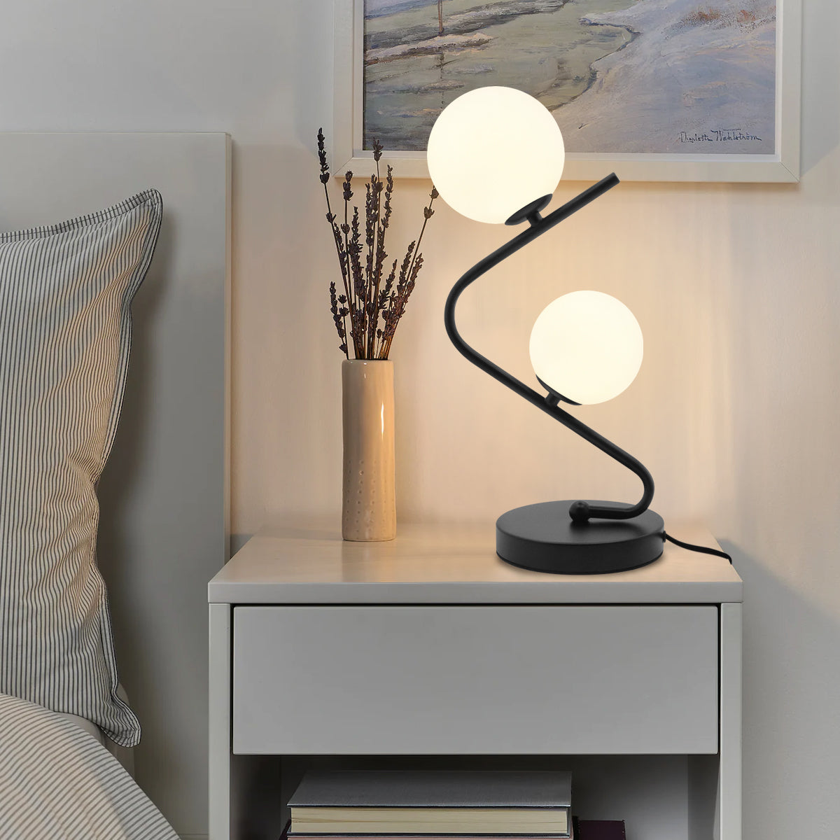 Retro Black Twin Opaque Frosted Glass Globe Table Lamp T505