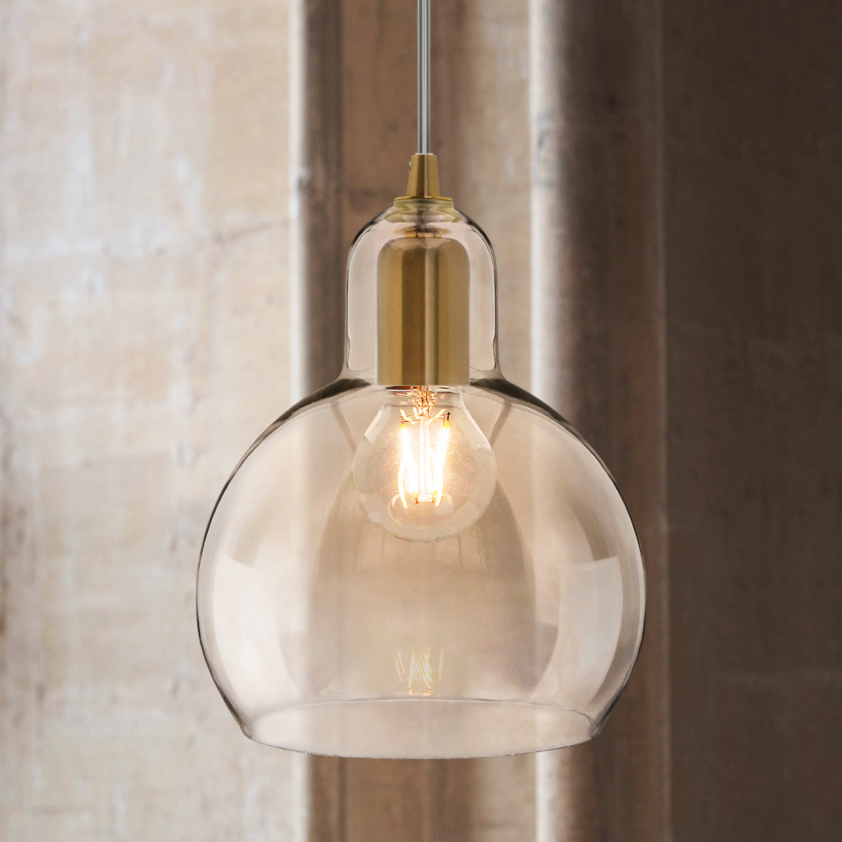 Modern Retro Ceiling Brass Pendant Light Transparent Globe Glass Lamp Shade