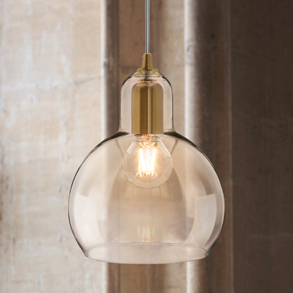 Modern Retro Ceiling Brass Pendant Light Transparent Globe Glass Lamp Shade