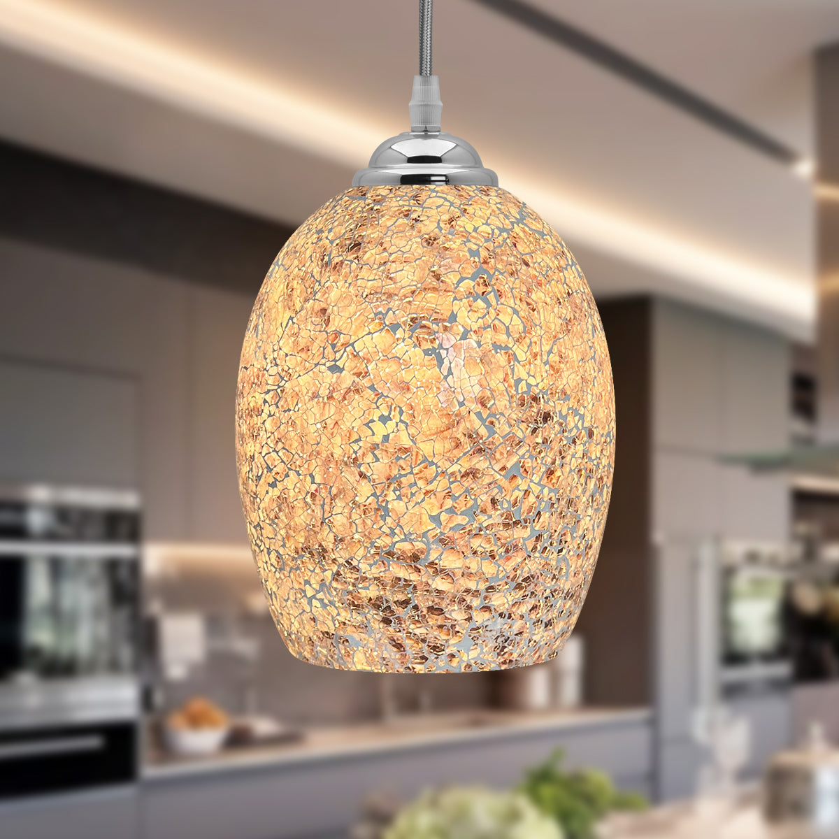 Vintage Ceiling Crackle Grey Mosaic Glass Pendant Light