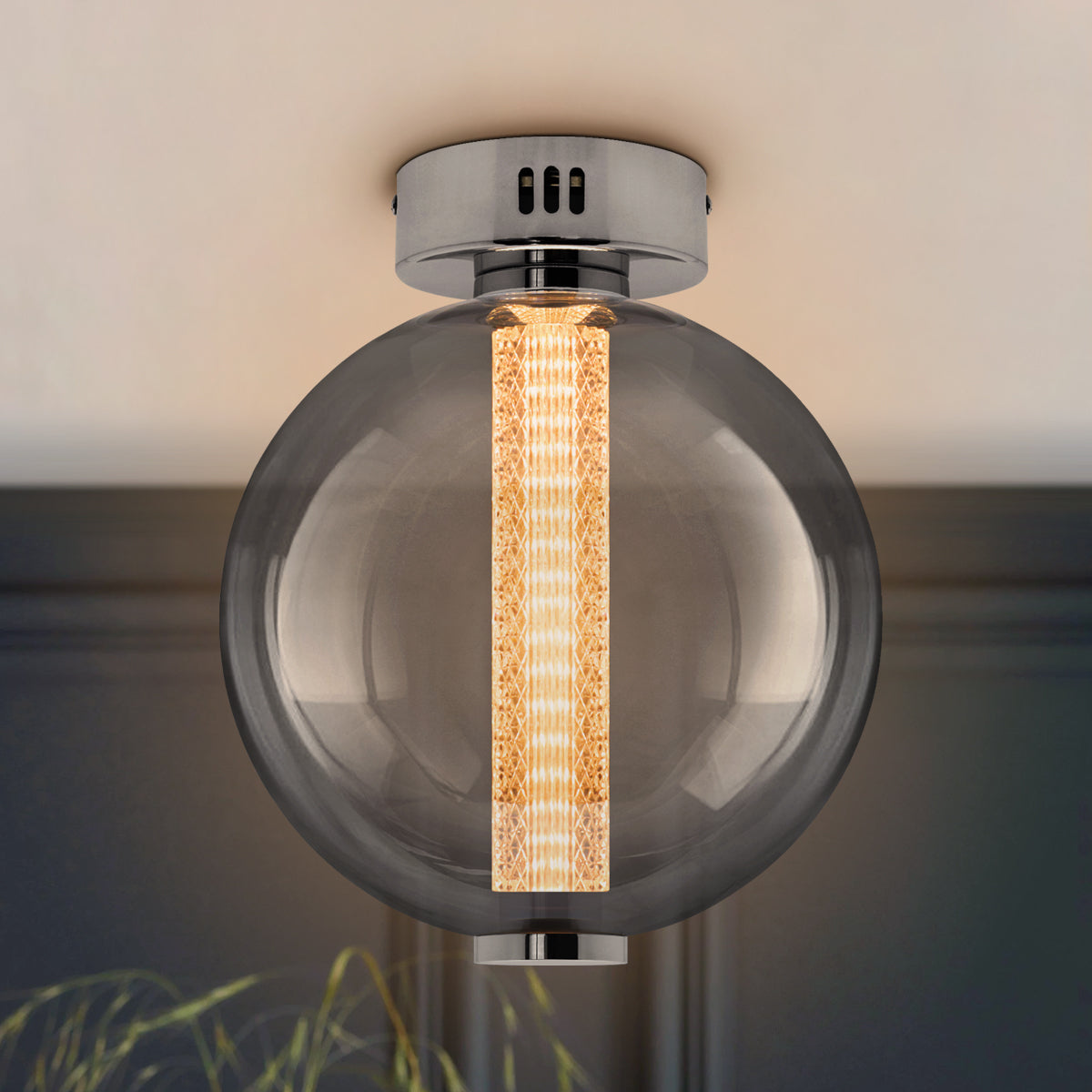 LED Globe Smoked Grey Glass Ceiling Light Flush Mounted Lamp Shade 9W 3000K
