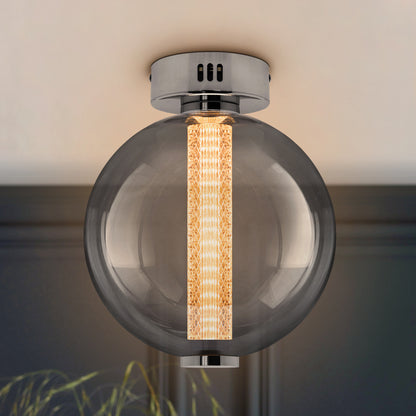 LED Globe Smoked Grey Glass Ceiling Light Flush Mounted Lamp Shade 9W 3000K