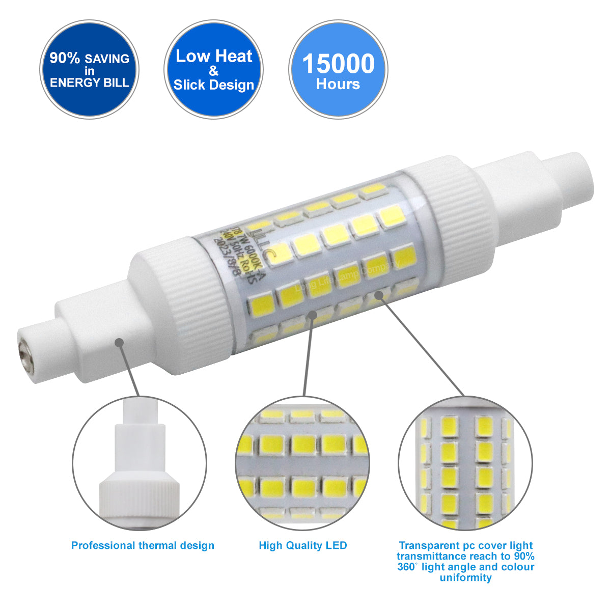 2 x R7s 78mm LED Bulb 7W 6000K Flood Light Replacement - Free delivery on all orders