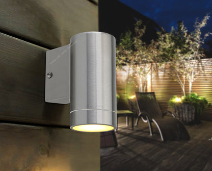 Compact stainless steel outdoor wall down light with GU10 LED for modern garden and entrance lighting