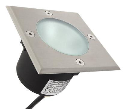 10w LED Outdoor Ground Walkover Light Square Cool White Brushed Chrome Finish GL04CW