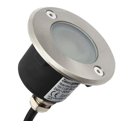 1w LED Recessed Outdoor Ground Light Round Blue Brushed Chrome Walkover Uplighter GL08B