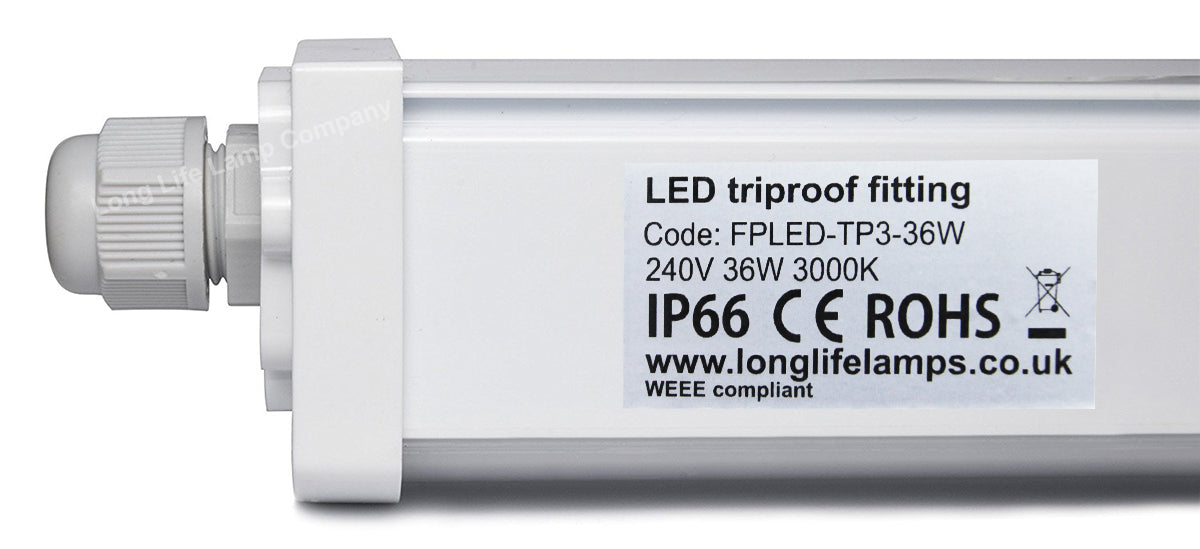 36w 4ft Industrial LED Batten Tube Light IP Rated Warm White T8 Fluorescent Replacement - Free delivery on all orders