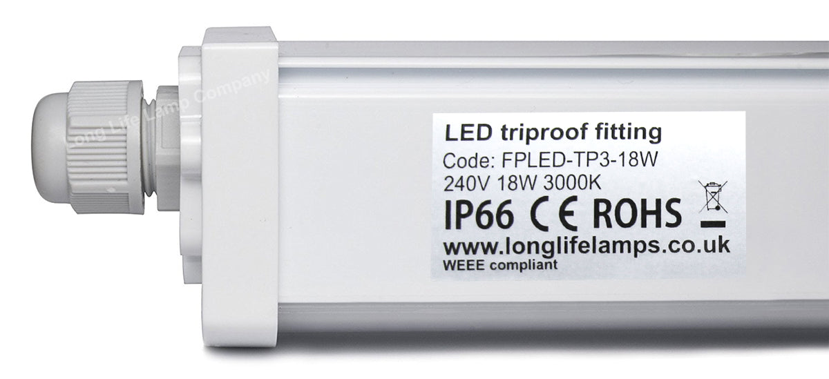 18w 2ft Industrial LED Batten Tube Light IP Rated Warm White T8 Fluorescent Replacement