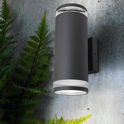 Premium dark grey GU10 outdoor wall light with twin beam illumination for homes and commercial buildings