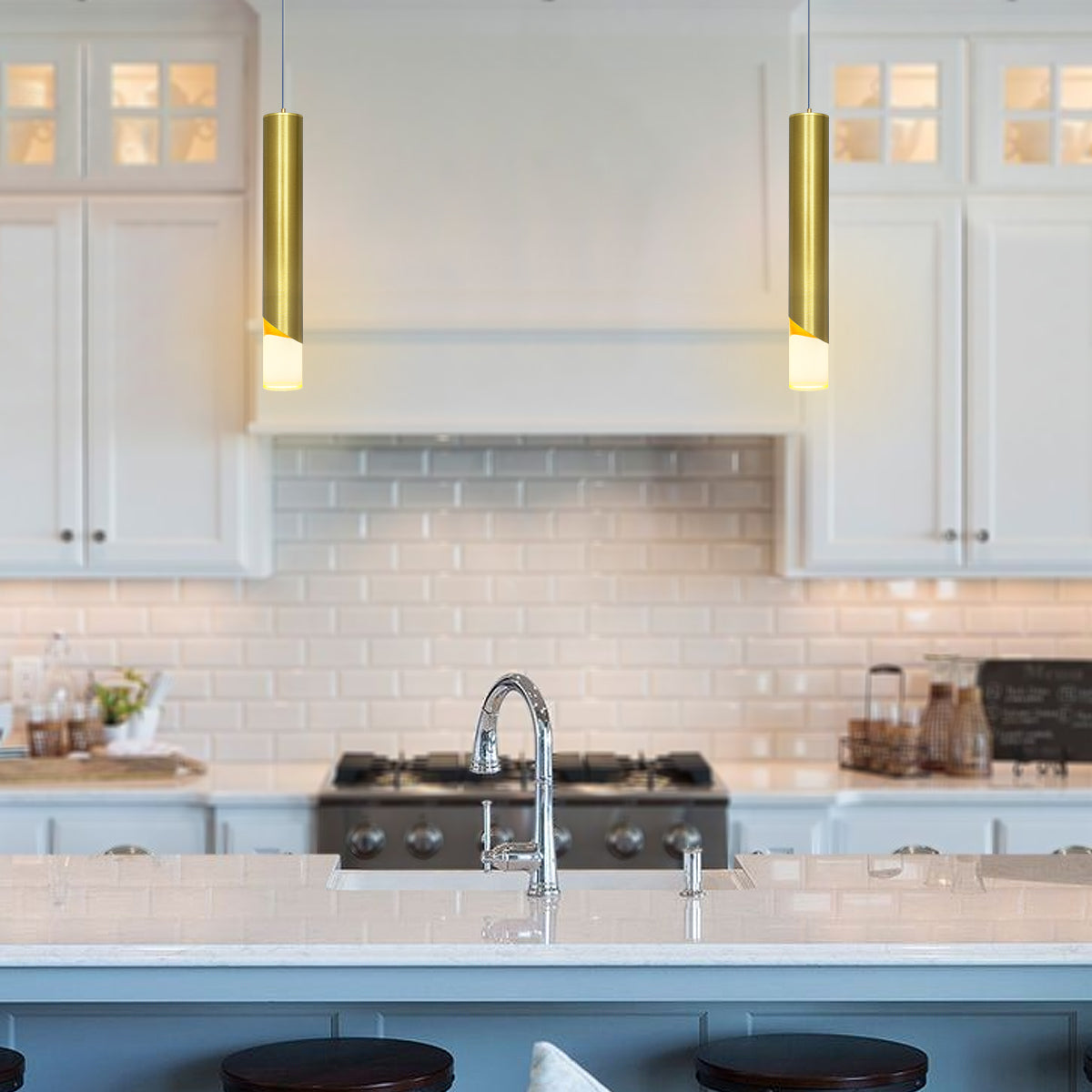 3W Modern Brushed Brass LED Ceiling Tube Pendant Light Warm White 3000K K451