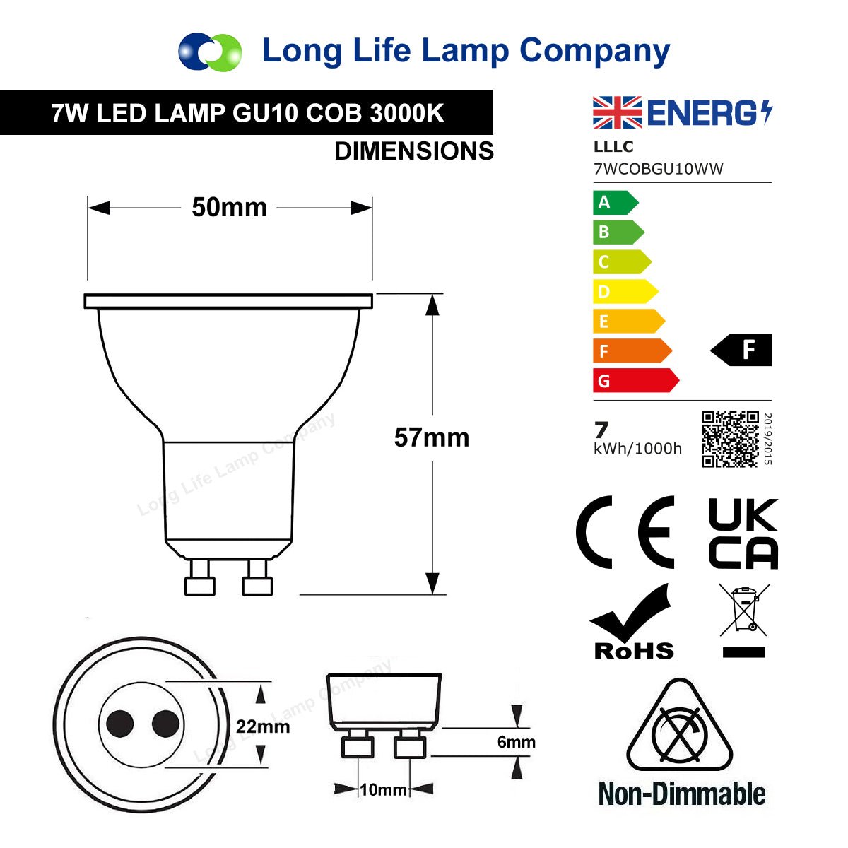 7w COB LED GU10 Replacement 65w Halogen Warm White - Energy Light Bulbs - Free delivery on all orders