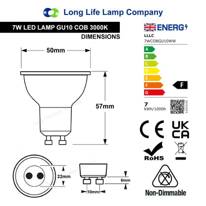 7w COB LED GU10 Replacement 65w Halogen Warm White - Energy Light Bulbs - Free delivery on all orders