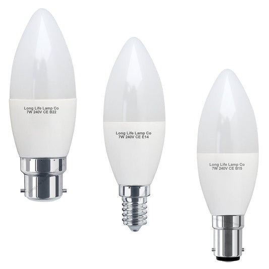 7w Frosted Cover LED Candle Warm White Equivalent to 60w - Energy Light Bulbs - Free delivery on all orders