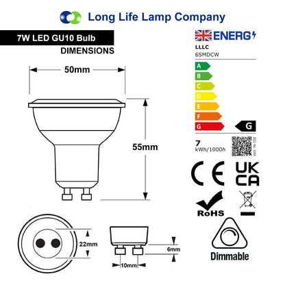 7W GU10 LED Light Bulb Dimmable Cool White 5000K Spotlight Downlight old - Energy Light Bulbs - Free delivery on all orders