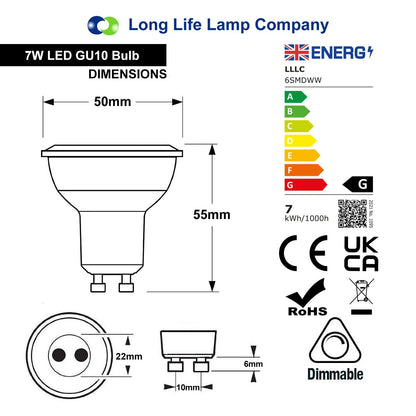 7W GU10 LED Light Bulb Dimmable Warm White 2700K Spotlight Downlight old - Energy Light Bulbs - Free delivery on all orders