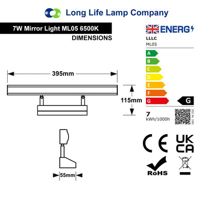 7w LED Bathroom Mirror Wall Light Cool White 6500k IP20 - Energy Light Bulbs - Free delivery on all orders