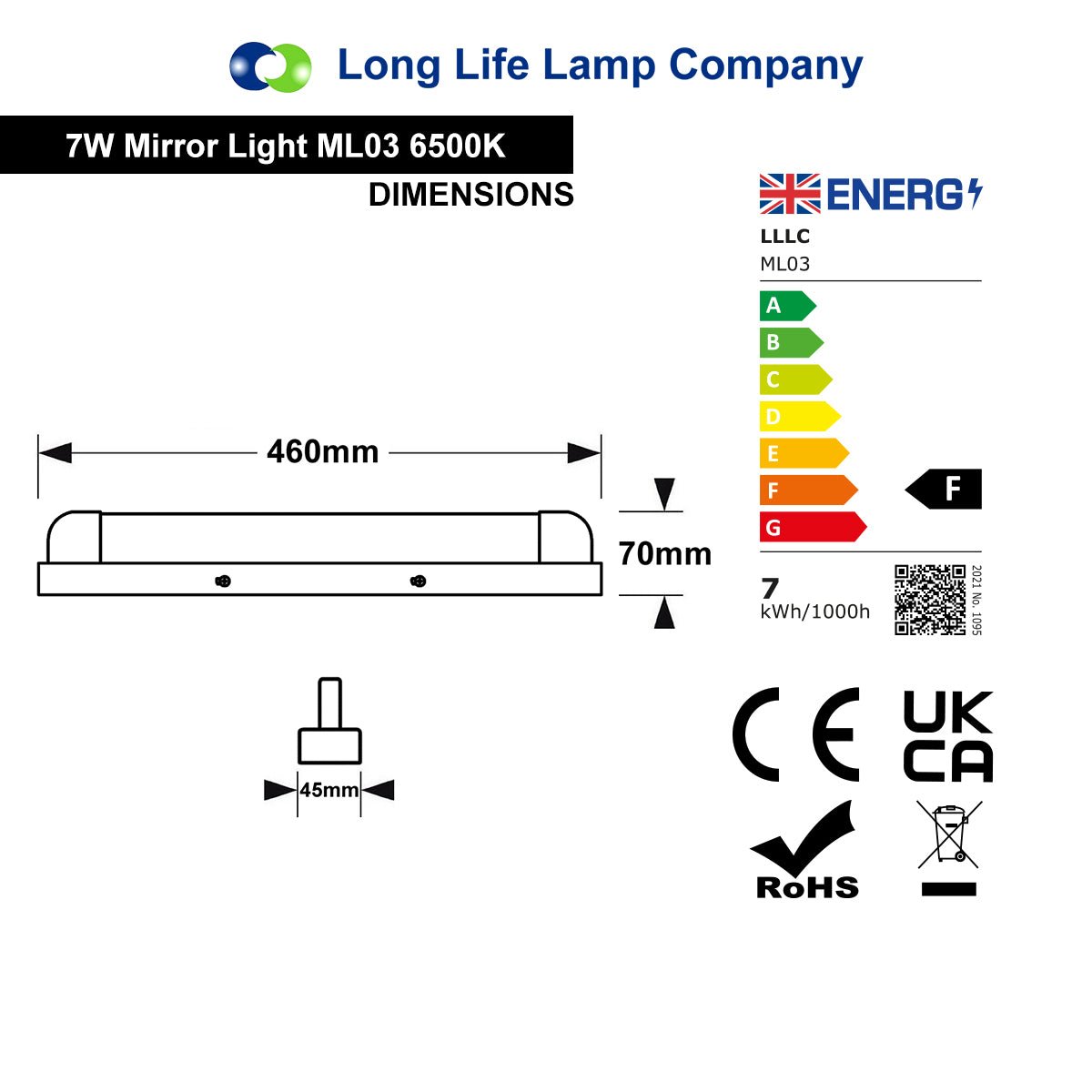 7w LED Bathroom Mirror Wall Light Cool White 6500k IP44 - Energy Light Bulbs - Free delivery on all orders