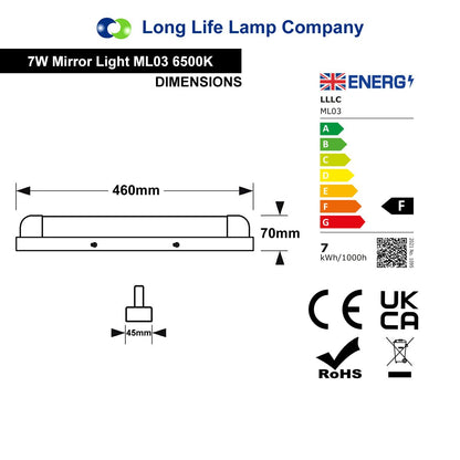 7w LED Bathroom Mirror Wall Light Cool White 6500k IP44 - Energy Light Bulbs - Free delivery on all orders