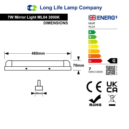 7w LED Bathroom Mirror Wall Light Warm White 3000k IP44 - Energy Light Bulbs - Free delivery on all orders